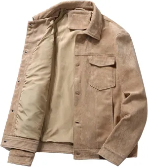 100% Cotton Shirts for Men Fall Vintage Slim Fit Long Sleeve Button Up Jacket Hiking Travel Photo Suede Work Coat
