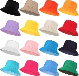 16 Pcs Solid Color Summer Bucket Hats for Women Unisex Packable Sun Hat Set Lightweight Fishman Cap for Holiday