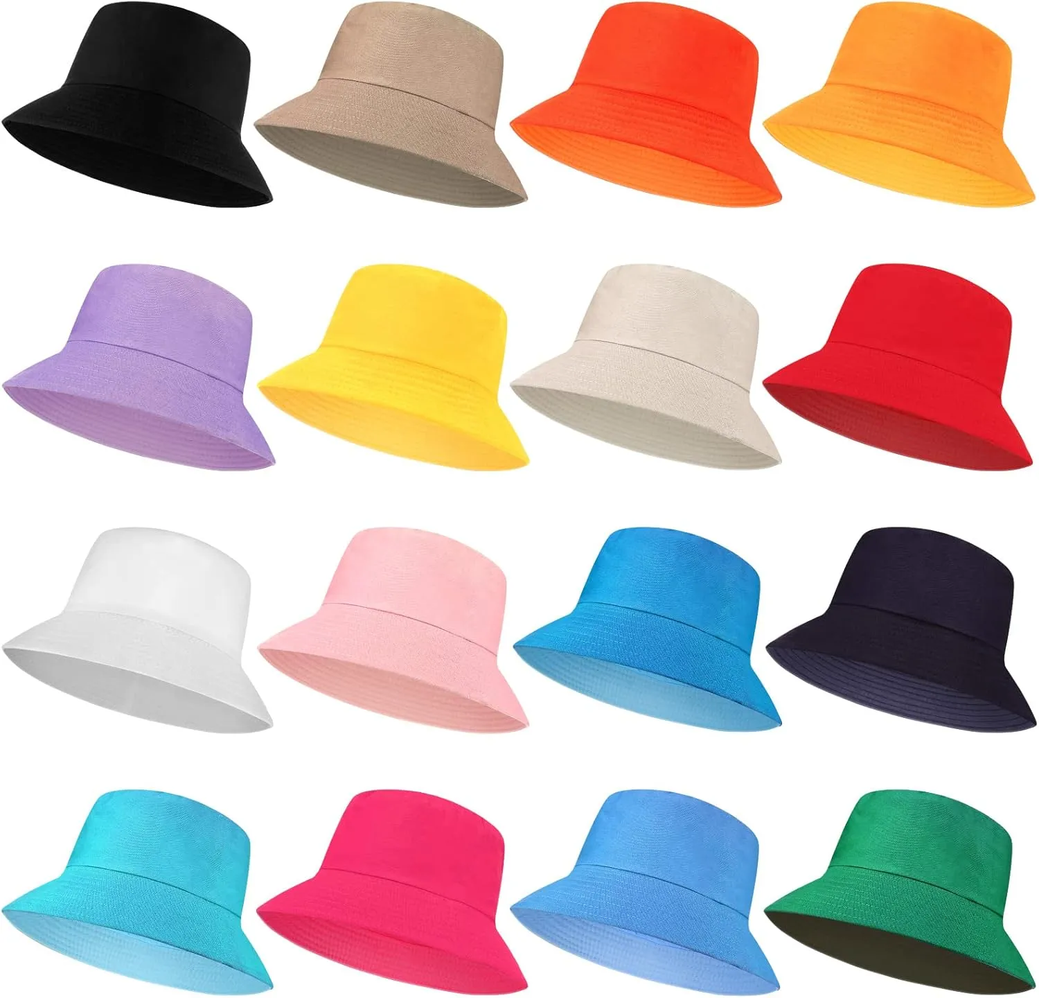 16 Pcs Solid Color Summer Bucket Hats for Women Unisex Packable Sun Hat Set Lightweight Fishman Cap for Holiday