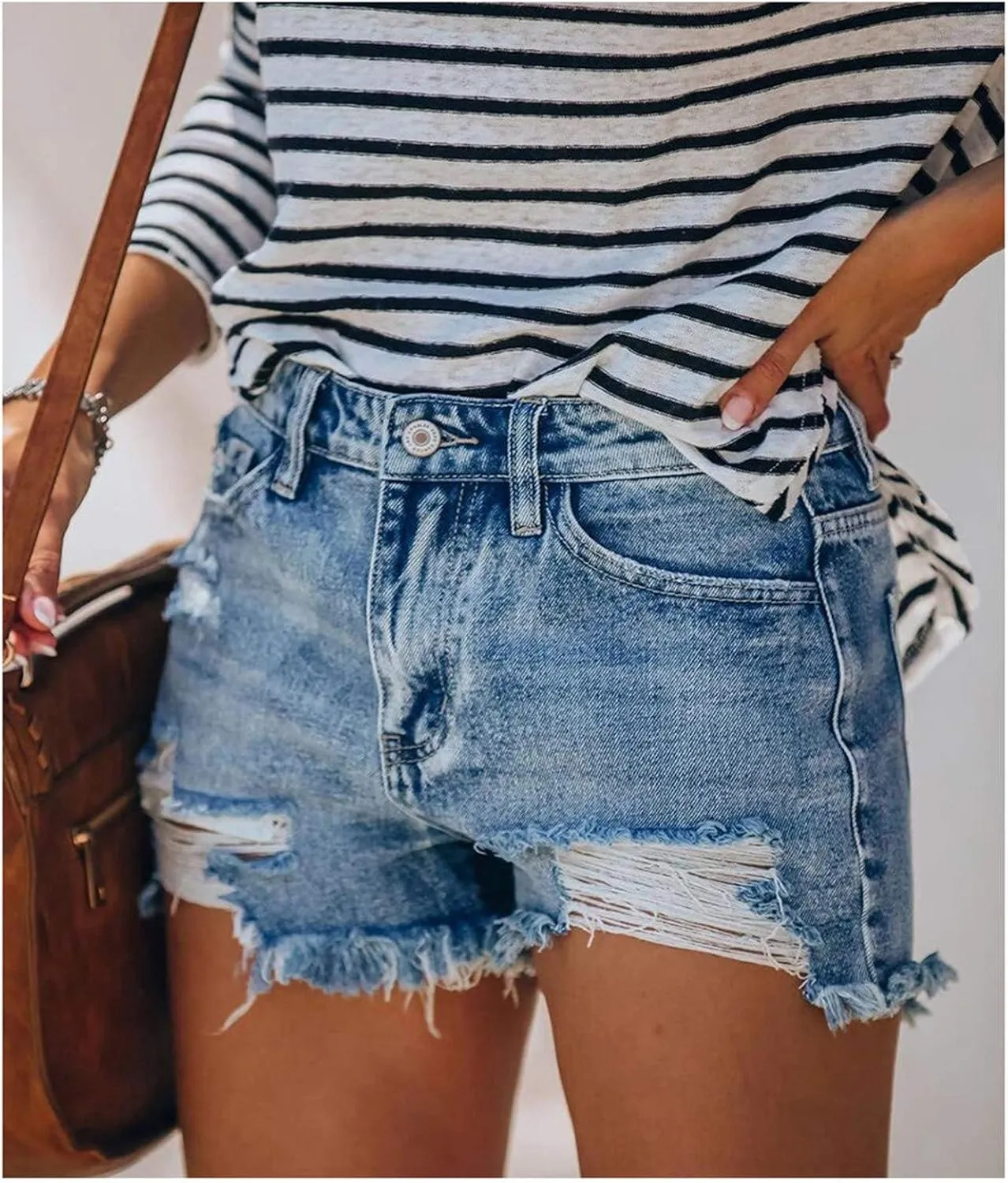 2025 Women Destroyed Denim Shorts High Waisted Jean Shorts Sexy Ripped Jeans Stretch Distressed Denim Pants