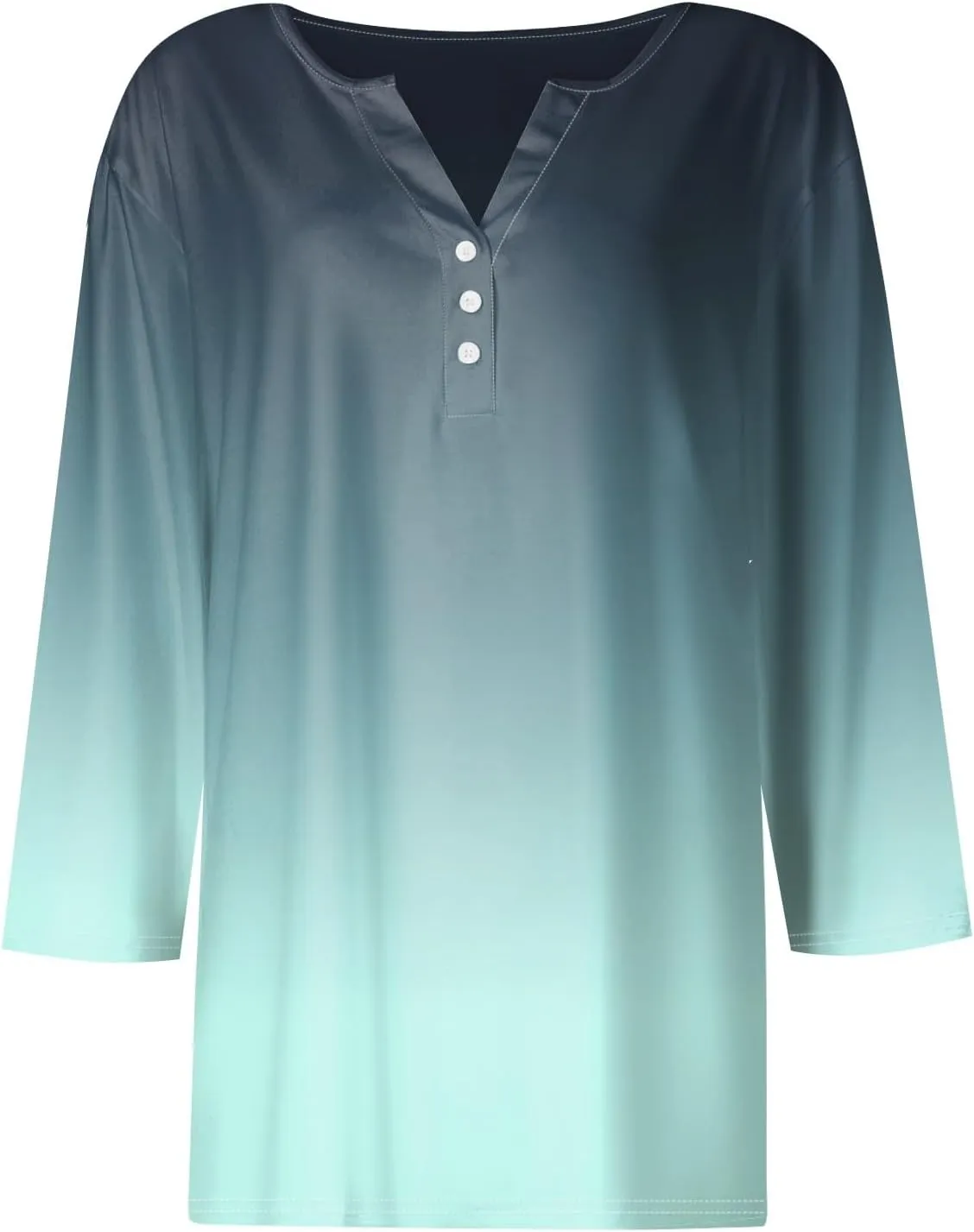 3/4 Sleeve T Shirts for Women Printed Button Down Tshirt V Neck Casual Loose Tunic Tops Dressy Summer Shirts