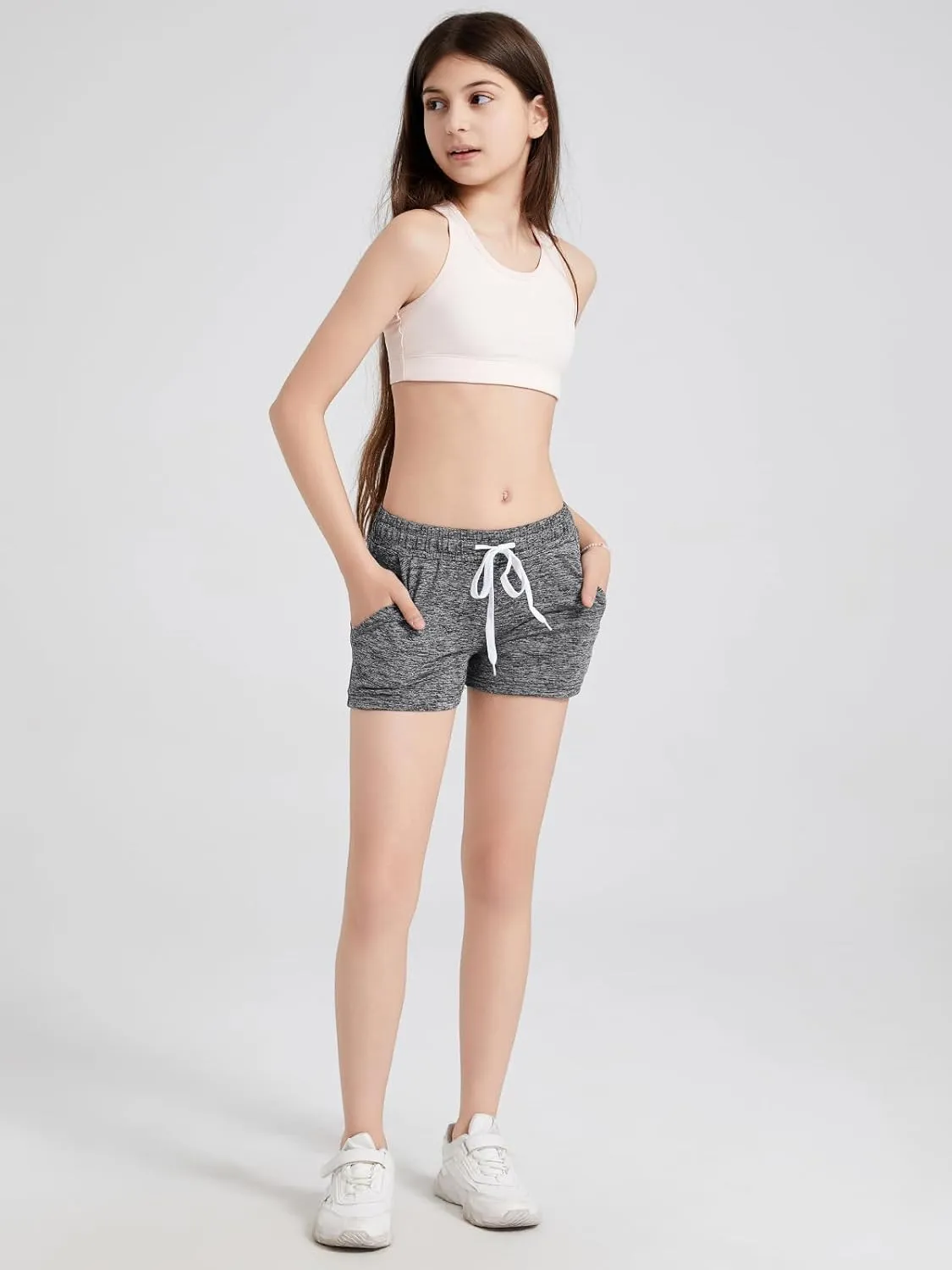4 Pack Girls Athletic Shorts Dry-Fit Basketball Shorts with Pockets,Girls Running Shorts for Kids Gym Soccer