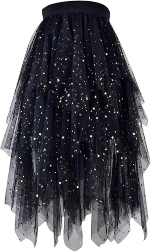 A Line Skirt for Women Trendy Flared High Elastic Waist Summer Casual Pleated Sheer Mesh Skirts Dance Clubwear