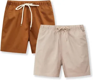 ACESTAR 2 Pack Toddler Boys Summer Shorts with Drawstring - Cotton Baby Casual Pull-On Jogger Shorts Active Sports Shorts