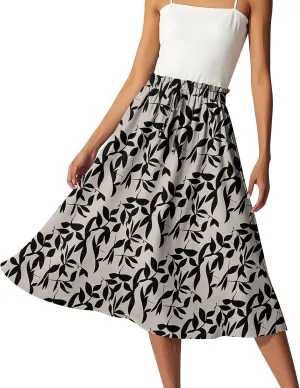 ADHOWBEW Boho Skirts for Women Cute Beach Plus Size Ruffle Trendy A Line Midi Length High Waisted Casual Flowy Spring Skirts