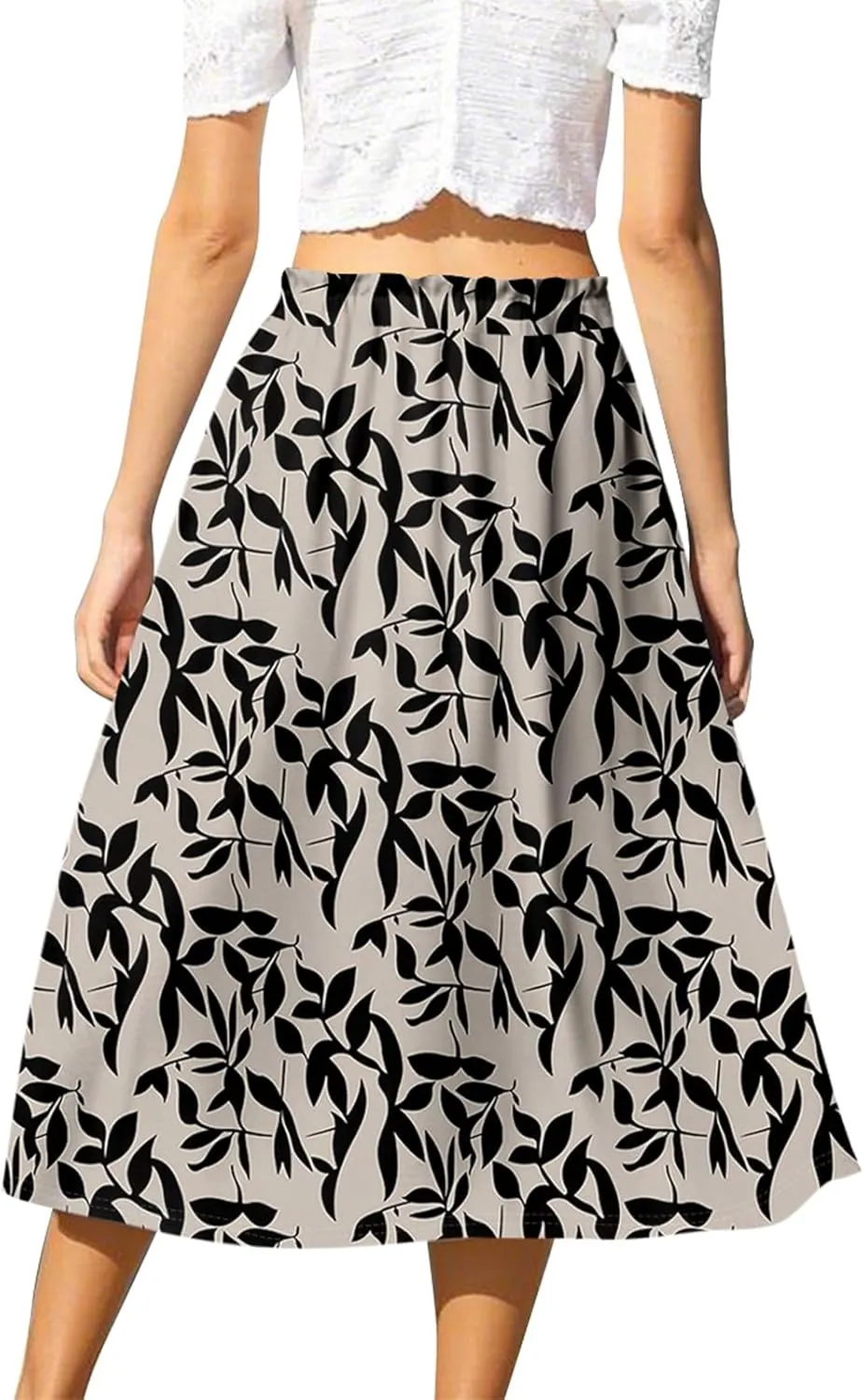 ADHOWBEW Boho Skirts for Women Cute Beach Plus Size Ruffle Trendy A Line Midi Length High Waisted Casual Flowy Spring Skirts