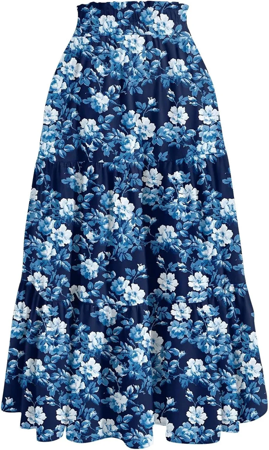 ADHOWBEW Boho Skirts for Women Flowy Cute Ruffle Midi Length Plus Size Beach A Line Casual High Waisted Trendy Spring Skirts