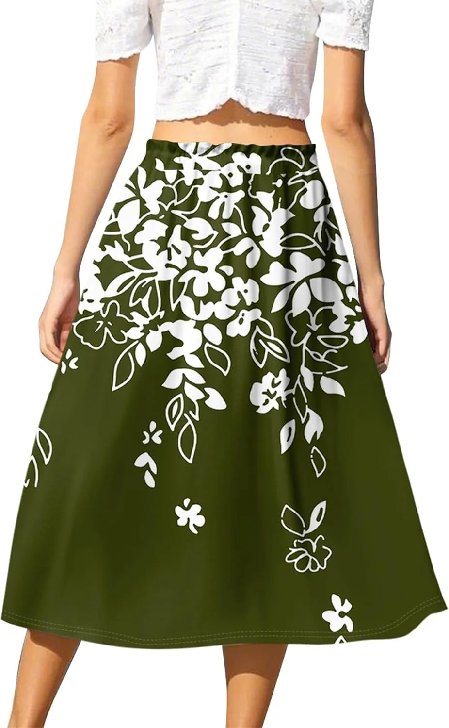 ADHOWBEW Midi Skirts for Women Plus Size High Waisted Beach Trendy Flowy Ruffle Midi Length Casual Cute A Line Summer Skirts