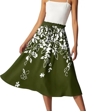 ADHOWBEW Midi Skirts for Women Plus Size High Waisted Beach Trendy Flowy Ruffle Midi Length Casual Cute A Line Summer Skirts