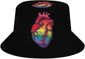 Anatomical Rainbow Heart Gay LGBT Nurse Bucket Hat Lightweight Fishing Hat Wide Brim Sun Protection Cap for Men Women