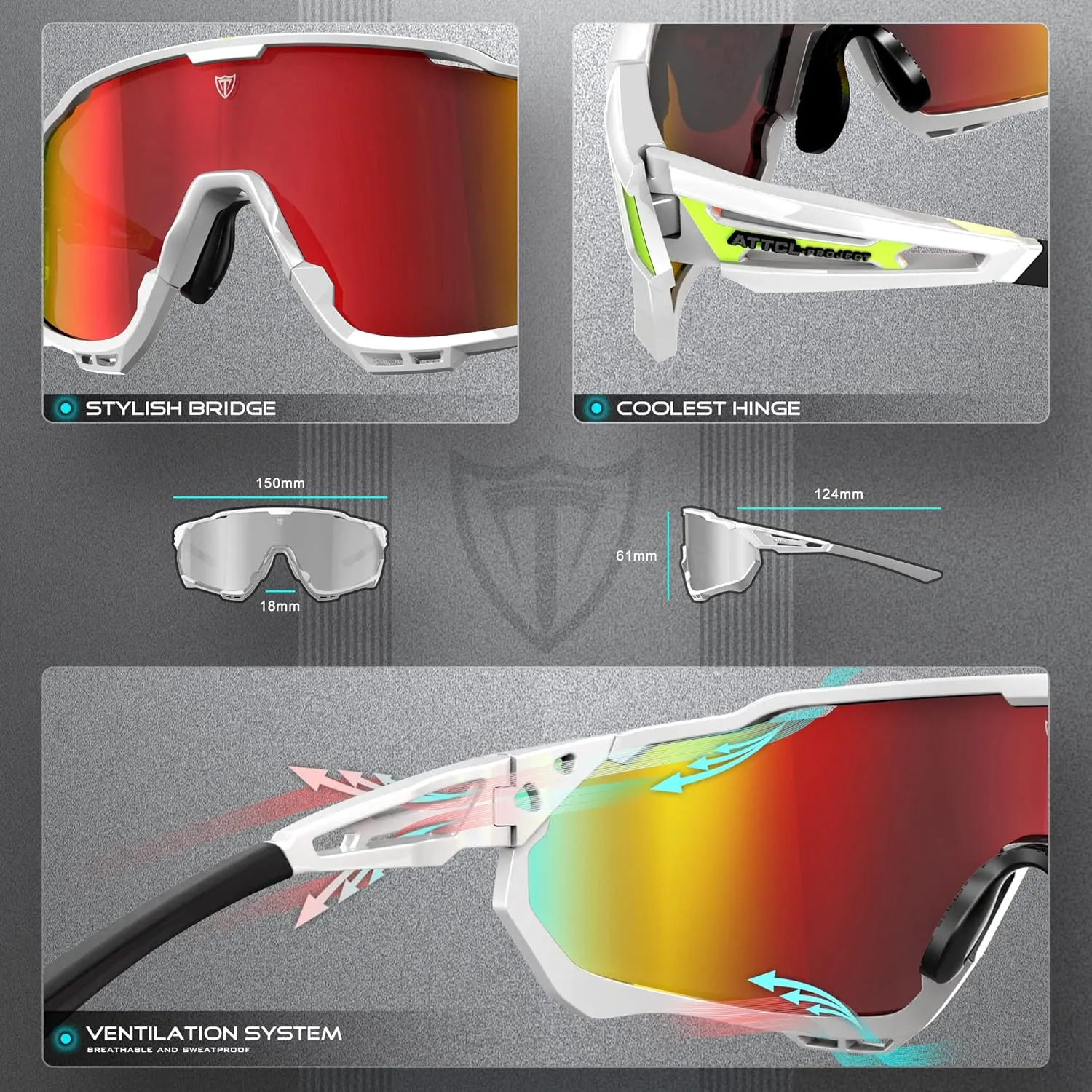 ATTCL Luxury Cycling Sunglasses for Men Women Sports Glasses,UV 400 Protection for Cycling, Skiing, Driving