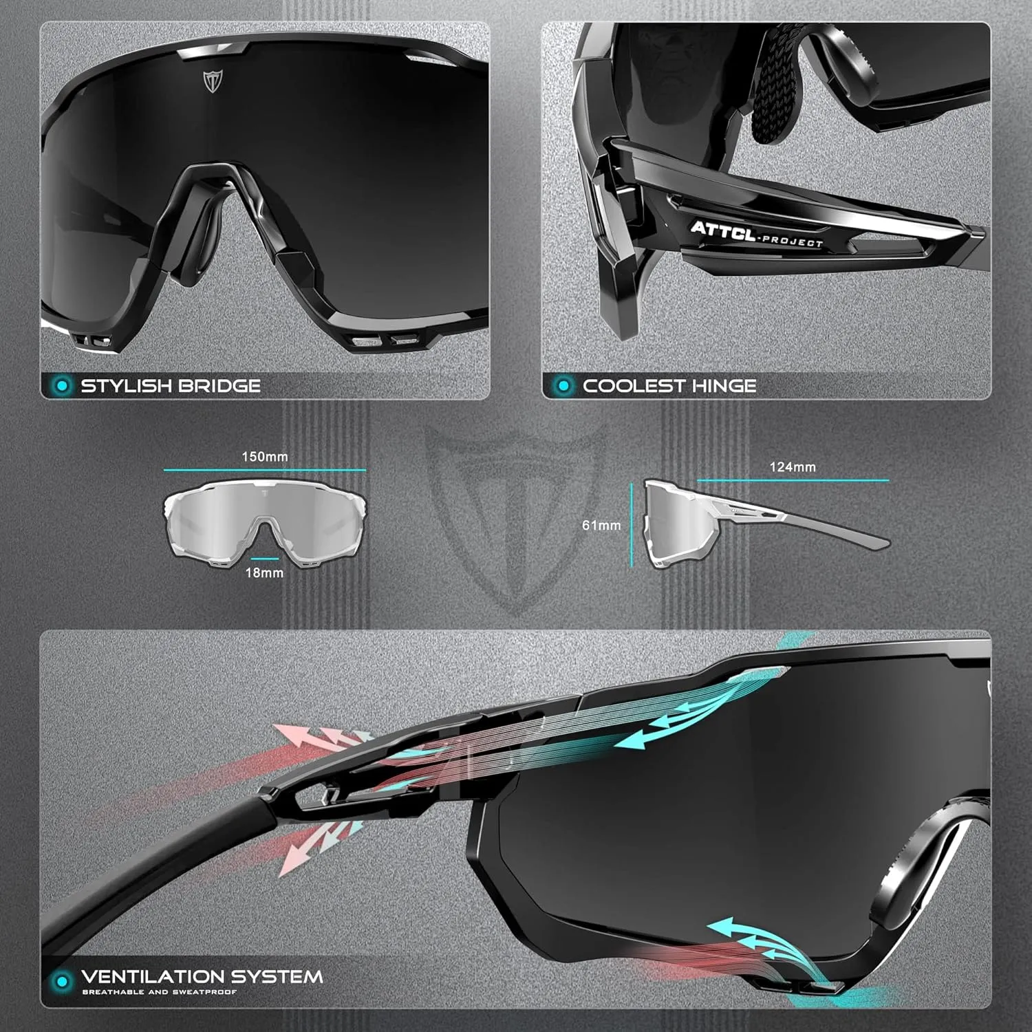 ATTCL Luxury Cycling Sunglasses for Men Women Sports Glasses,UV 400 Protection for Cycling, Skiing, Driving