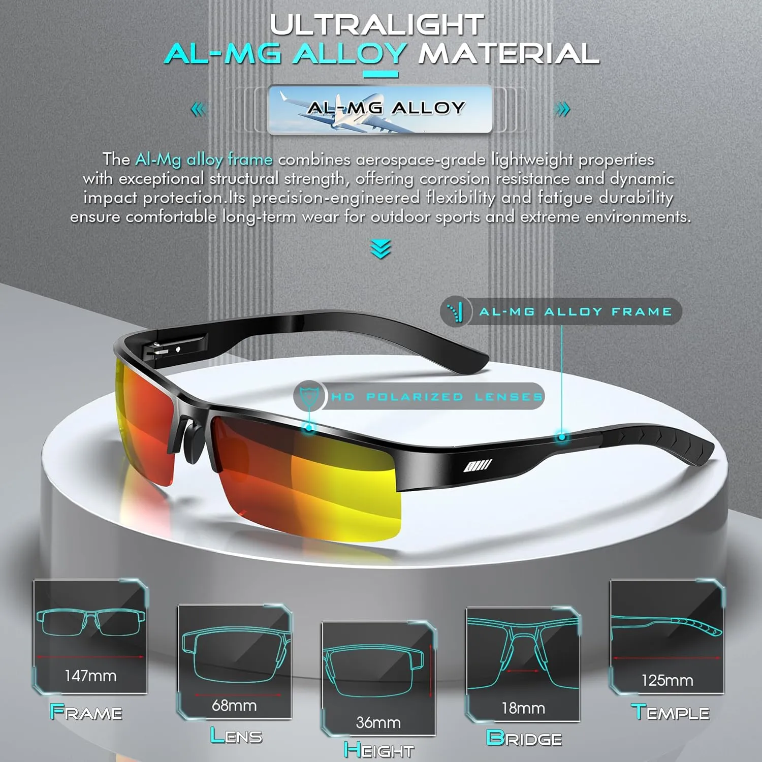 ATTCL Men's Polarized Sunglasses, UV400 Protection, Rectangle Metal Glasses for Driving, Fishing, Golf, Cycling