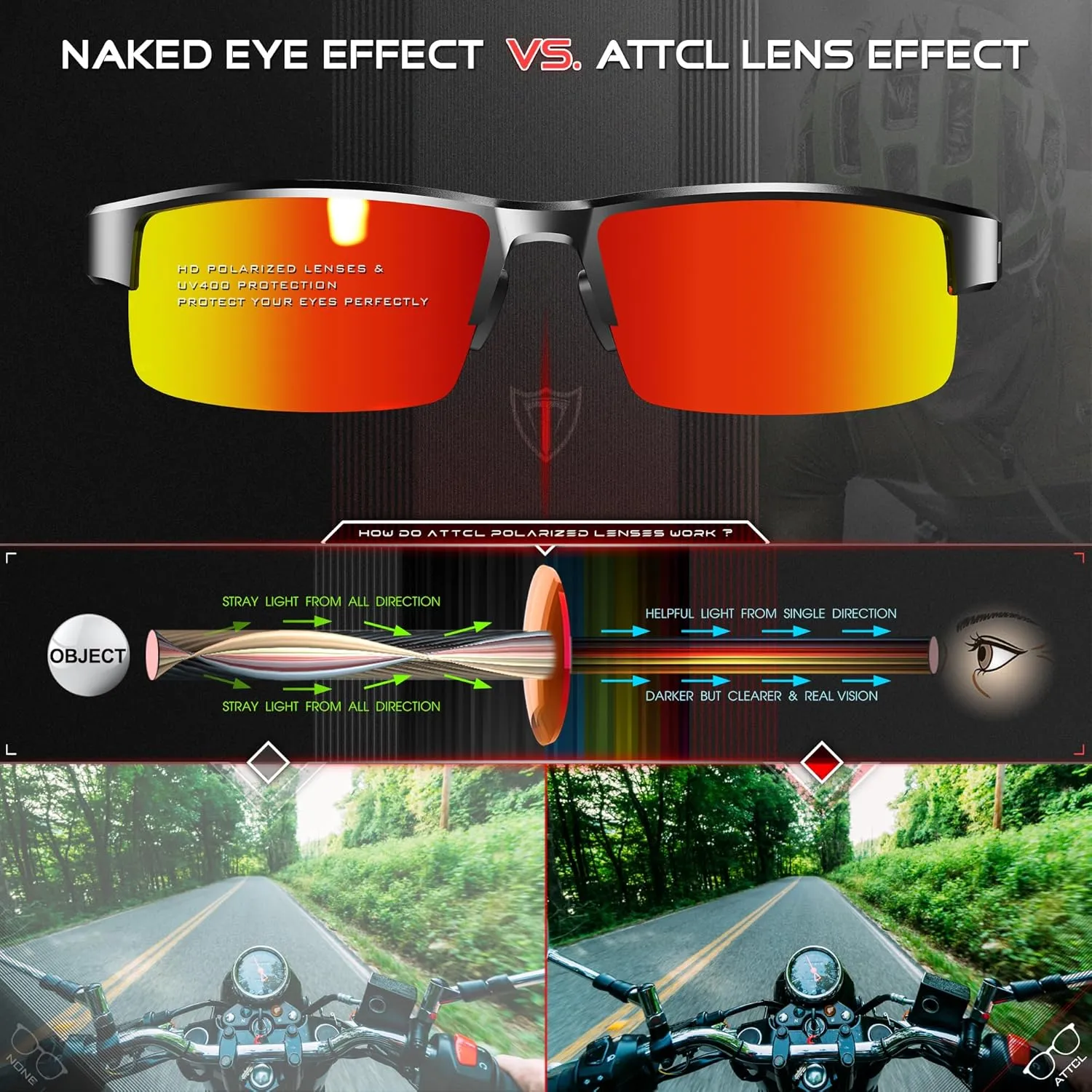 ATTCL Men's Polarized Sunglasses, UV400 Protection, Rectangle Metal Glasses for Driving, Fishing, Golf, Cycling