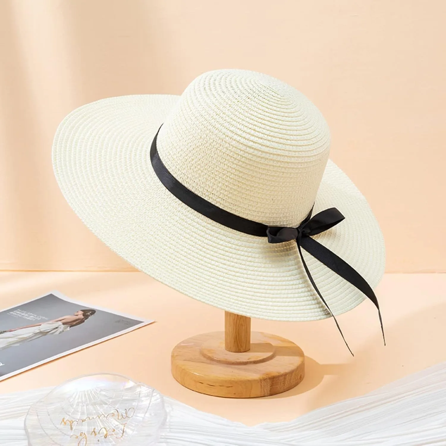 Beach Hats for Women Big Straw Wide Brim Summer Hat Floppy Foldable Roll up Cap Sun Hat UPF 50  Visor Hats