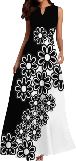 Beach Vacation Short Sleeve Crewneck Long Skirt Casual Flower Sleeveless V A Line Swing Casual Party Cocktail