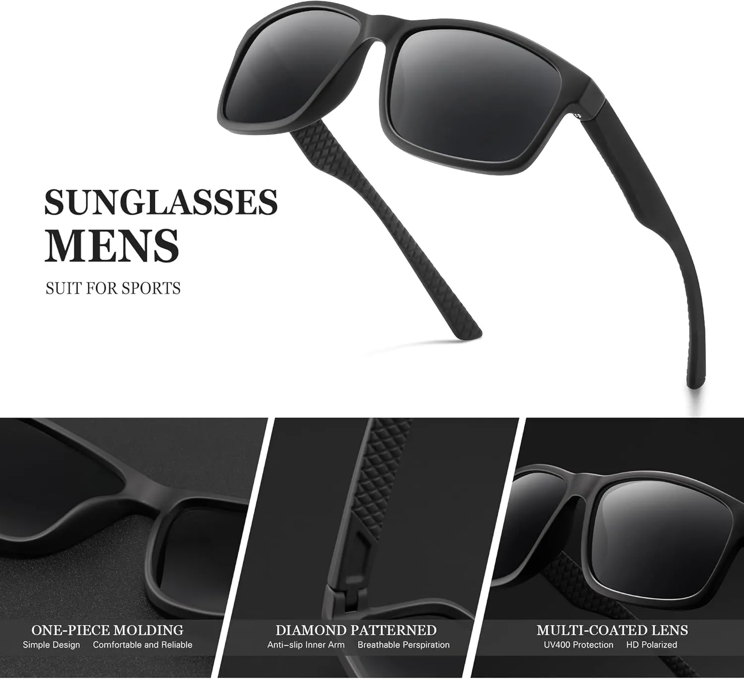 Black Polarized Sunglasses Men - Mens/Womens Sunglasses with UV Blocking for Driving and Hiking