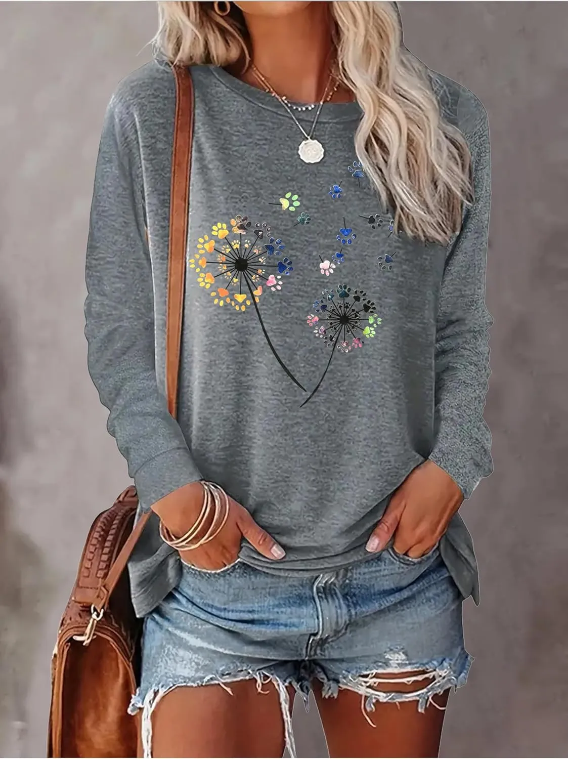 Boho Flower T Shirts for Women Floral Graphic Tees Nashville Music Long Sleeve Shirt Wildflower Causal Loose Tops Outfit