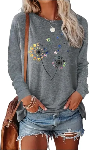 Boho Flower T Shirts for Women Floral Graphic Tees Nashville Music Long Sleeve Shirt Wildflower Causal Loose Tops Outfit
