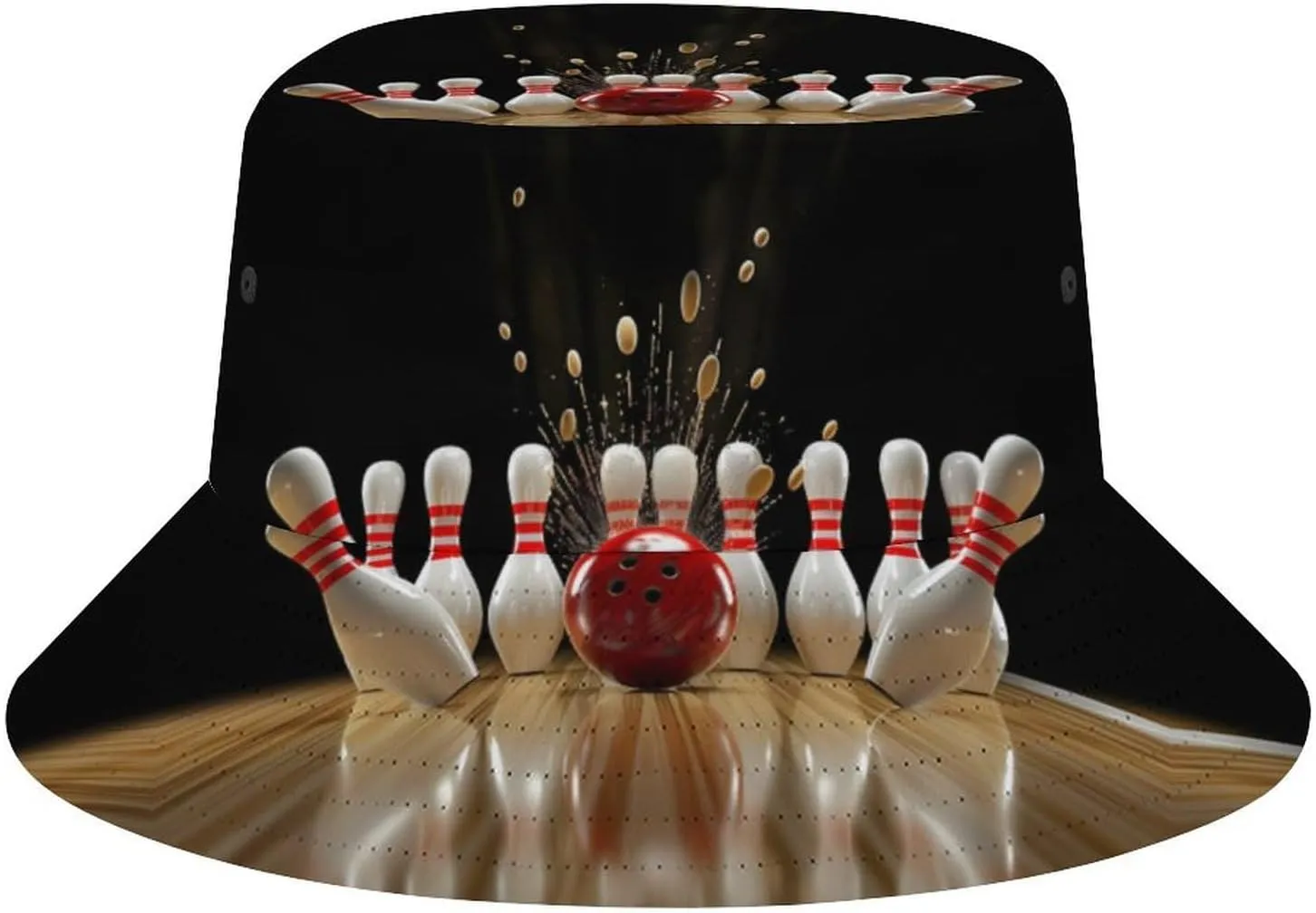 Bowling Ball Strikes Bowling Pins Bucket Hat Lightweight Fishing Hat Wide Brim Sun Protection Cap for Men Women