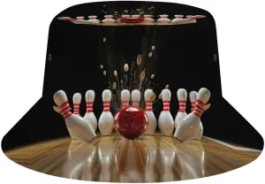 Bowling Ball Strikes Bowling Pins Bucket Hat Lightweight Fishing Hat Wide Brim Sun Protection Cap for Men Women