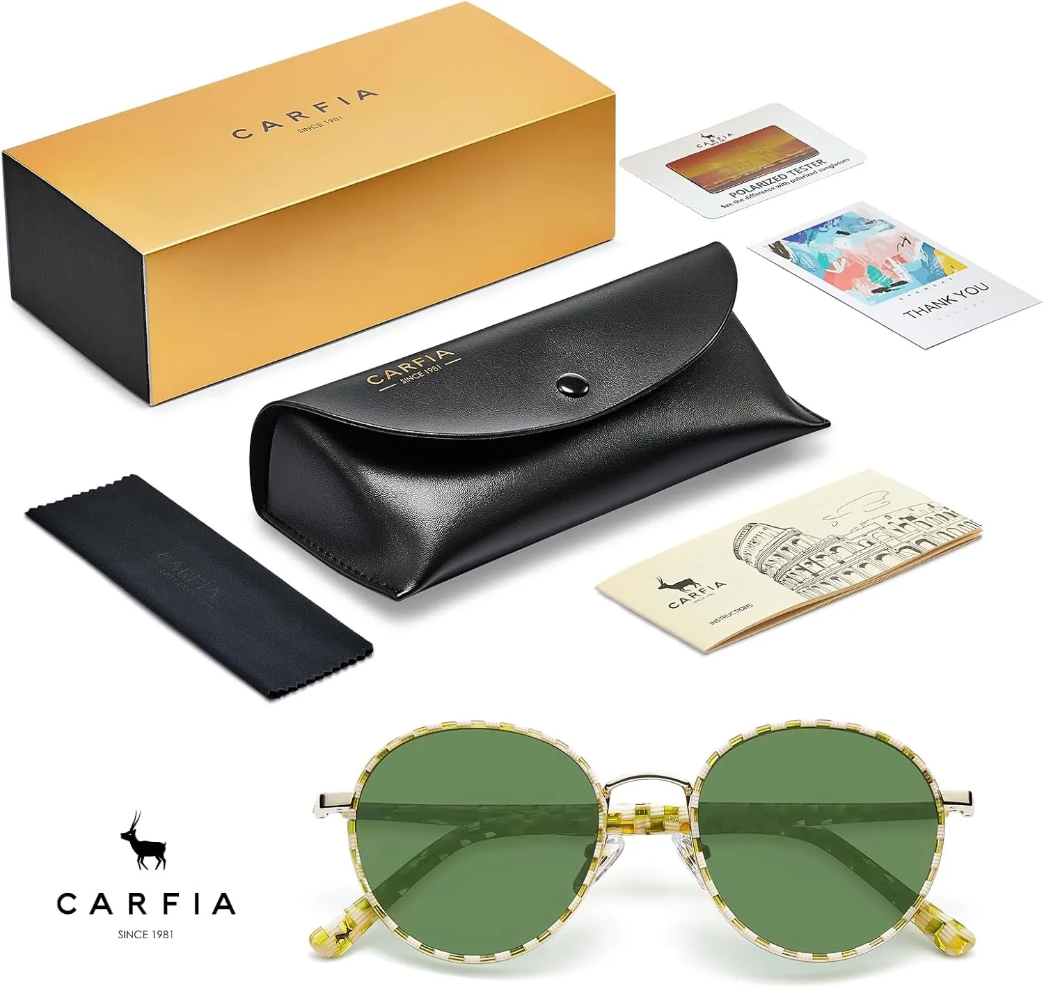CARFIA Metal Acetate Polarized Sunglasses for Women UV400 Protection, Retro Small Round Anti-Glare Glasses Driving Shades