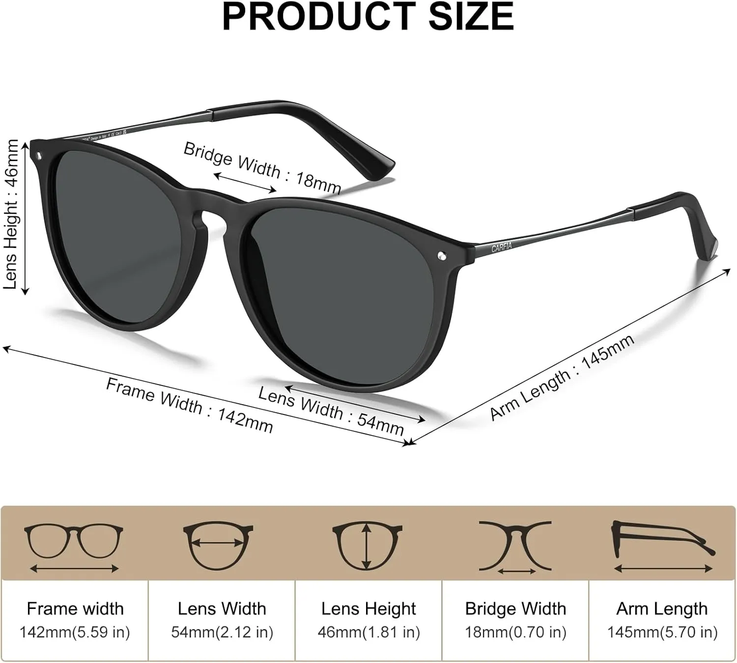 CARFIA Trendy Sunglasses for Women Polarized UV Protection Classic Retro Style CA5100