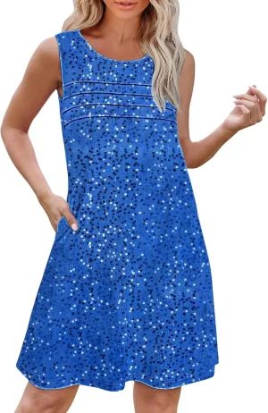 Casual Summer Dress Womens with Pockets Summer Casual Tank Dress Sleeveless Midi Beach Dress Cotton Sundresses