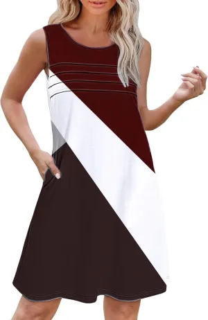 Casual Summer Dress Womens with Pockets Summer Casual Tank Dress Sleeveless Midi Beach Dress Cotton Sundresses