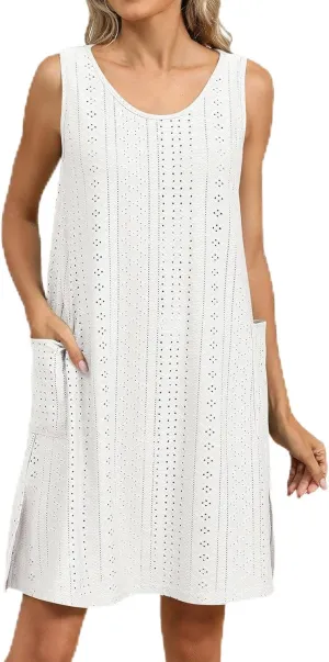 Casual Summer Dresses for Women 2025,Women's Loose Fit Tank Dresses Casual Summer Hollow Out Scoop Neck Mini Sundress