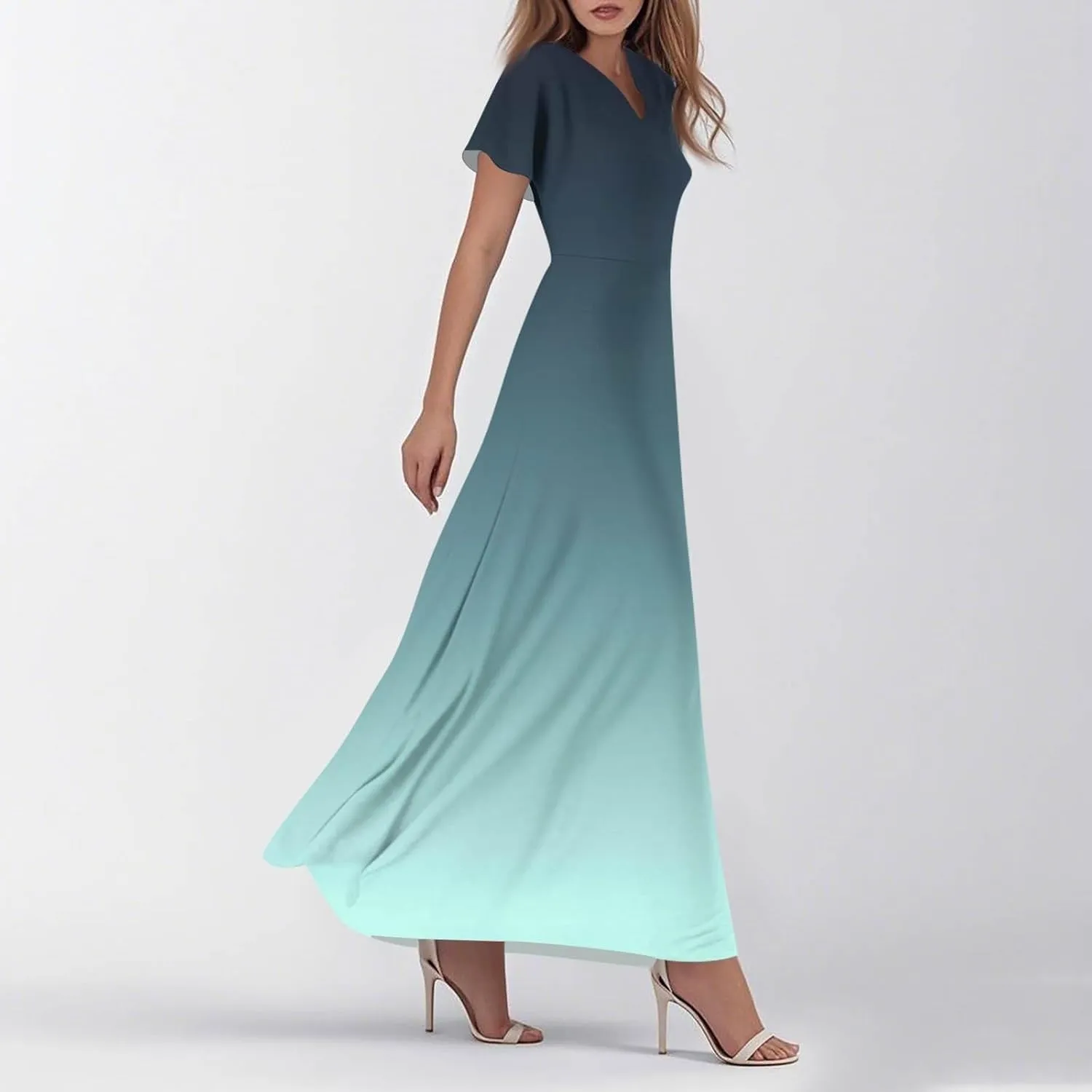 Casual Summer Dresses for Women 2025,Women's Summer Solid Color V Neck Flowy Maxi Dress Casual Boho Chiffon Beach Dress