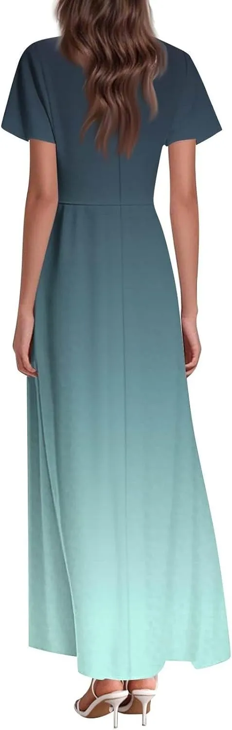 Casual Summer Dresses for Women 2025,Women's Summer Solid Color V Neck Flowy Maxi Dress Casual Boho Chiffon Beach Dress