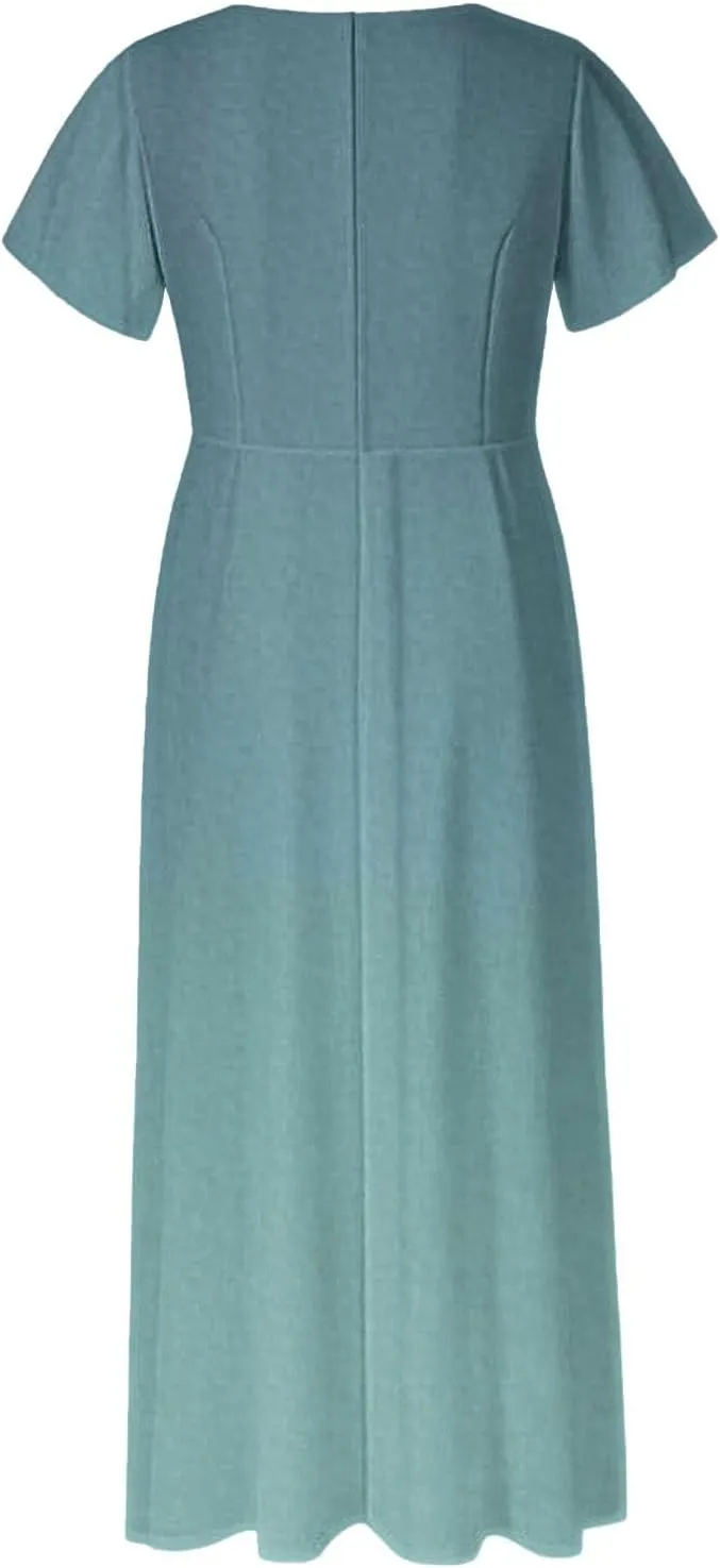 Casual Summer Dresses for Women 2025,Women's Summer Solid Color V Neck Flowy Maxi Dress Casual Boho Chiffon Beach Dress