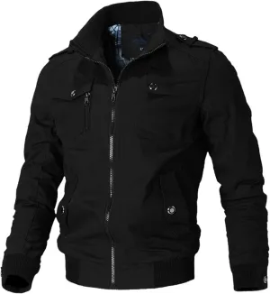 Casual Windbreaker Bomber Jackets for Mens Zipper Long Sleeve Stand Collar Lightweight Casual Outwear Fashion Tops