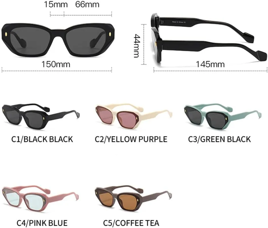 Cat Eye Sunglasses Women Vintage Shades Uv400 Protection Polygonal Frame Retro Street Eyewear