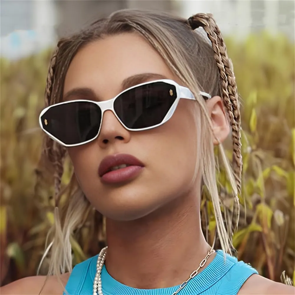 Cat Eye Sunglasses Women Vintage Shades Uv400 Protection Polygonal Frame Retro Street Eyewear