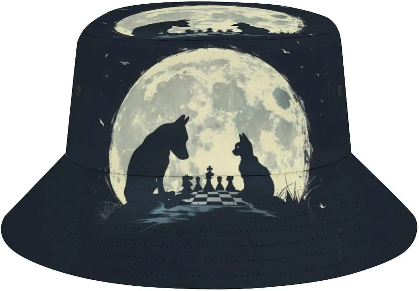 Chess Player Chess Board Dog Cat Bucket Hat Lightweight Fishing Hat Wide Brim Sun Protection Cap for Men Women