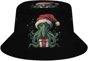 Christmas Cthulhu Bucket Hat Lightweight Fishing Hat Wide Brim Sun Protection Cap for Men Women