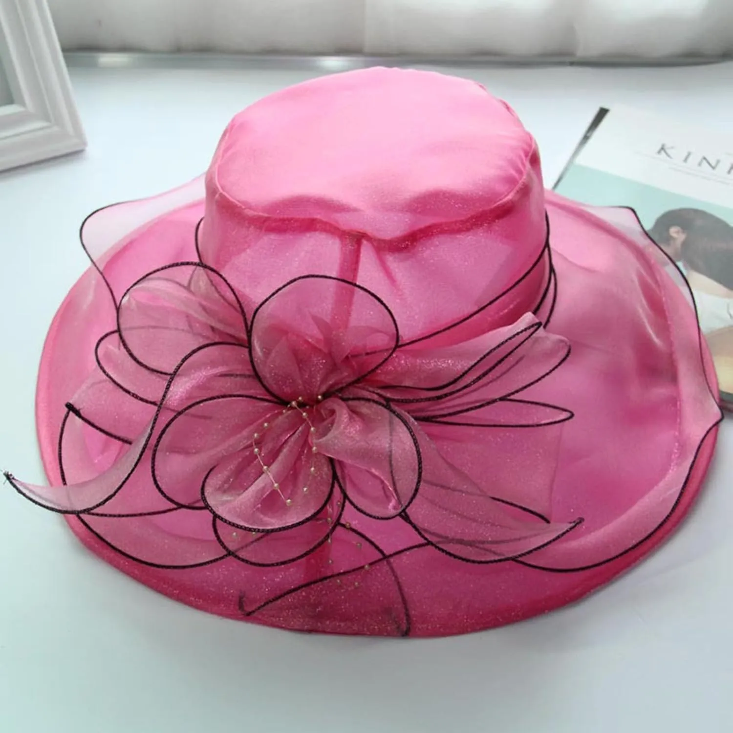 Church Derby Hat Wide Brim 𝙲ocktail Tea Party Bridal Dress Hats Organza Derby Hat