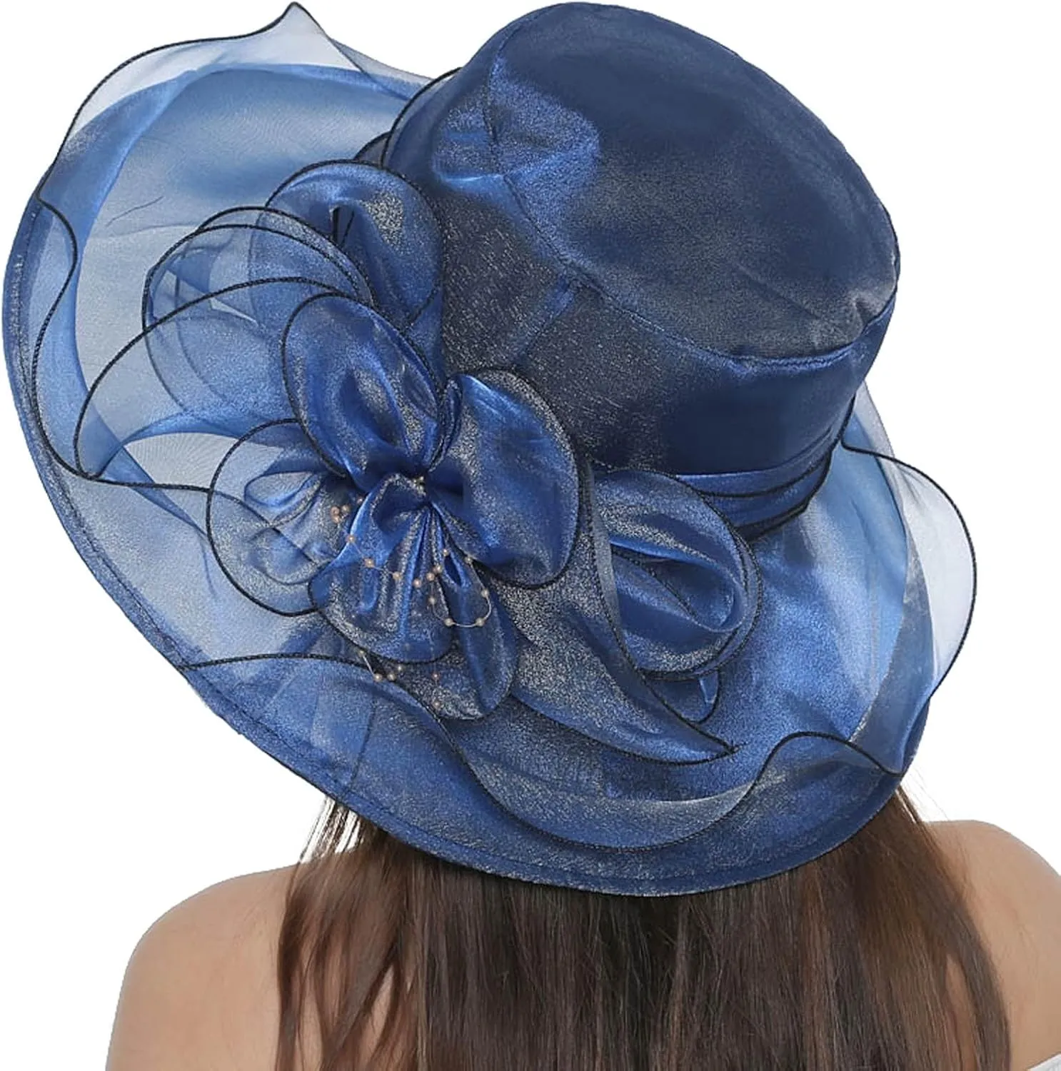 Church Derby Hat Wide Brim 𝙲ocktail Tea Party Bridal Dress Hats Organza Derby Hat