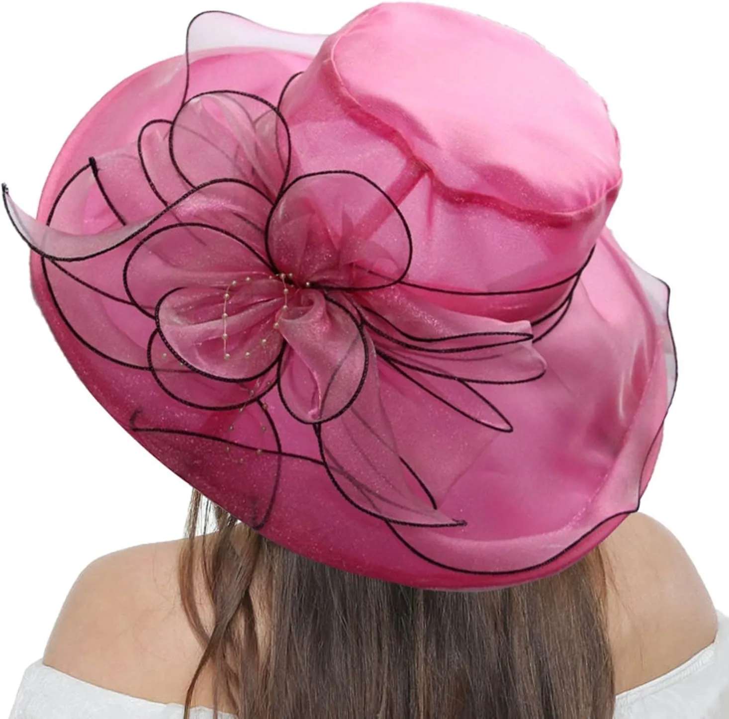 Church Derby Hat Wide Brim 𝙲ocktail Tea Party Bridal Dress Hats Organza Derby Hat