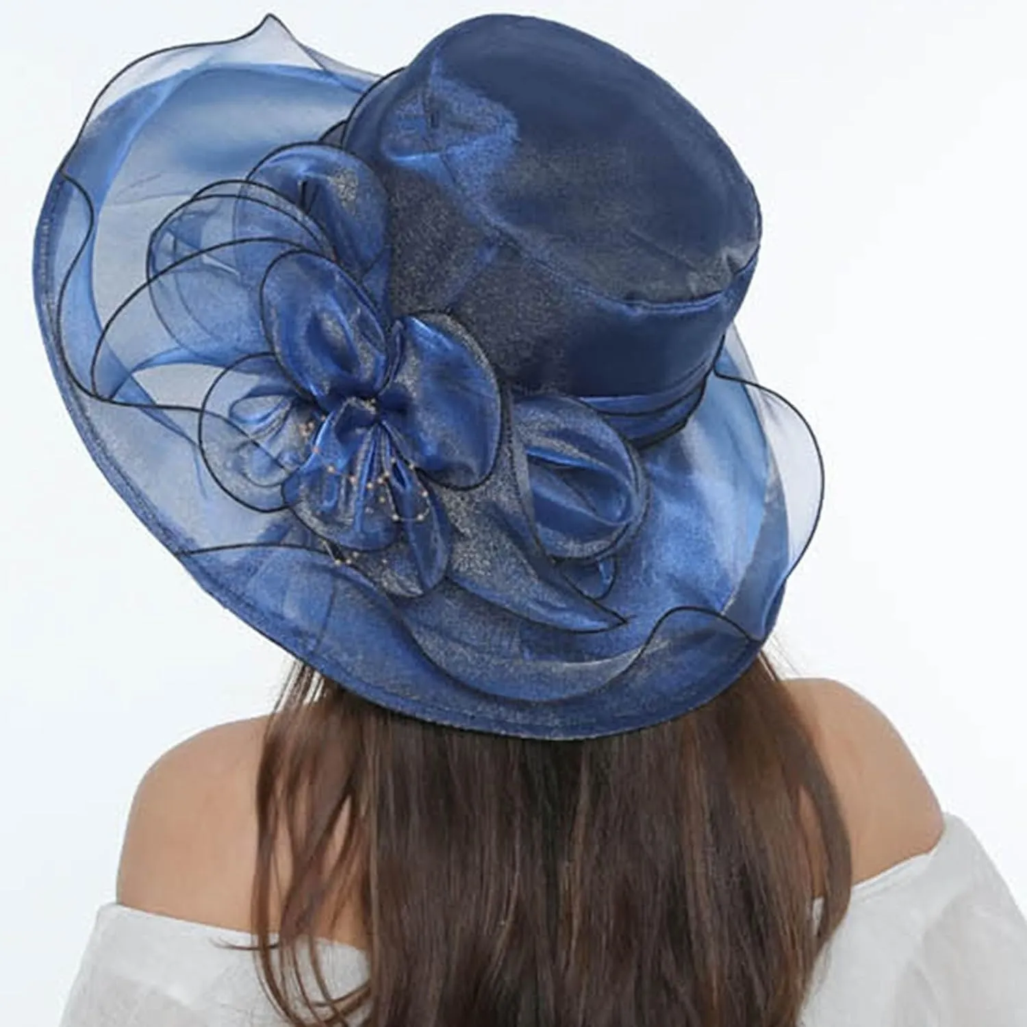 Church Derby Hat Wide Brim 𝙲ocktail Tea Party Bridal Dress Hats Organza Derby Hat