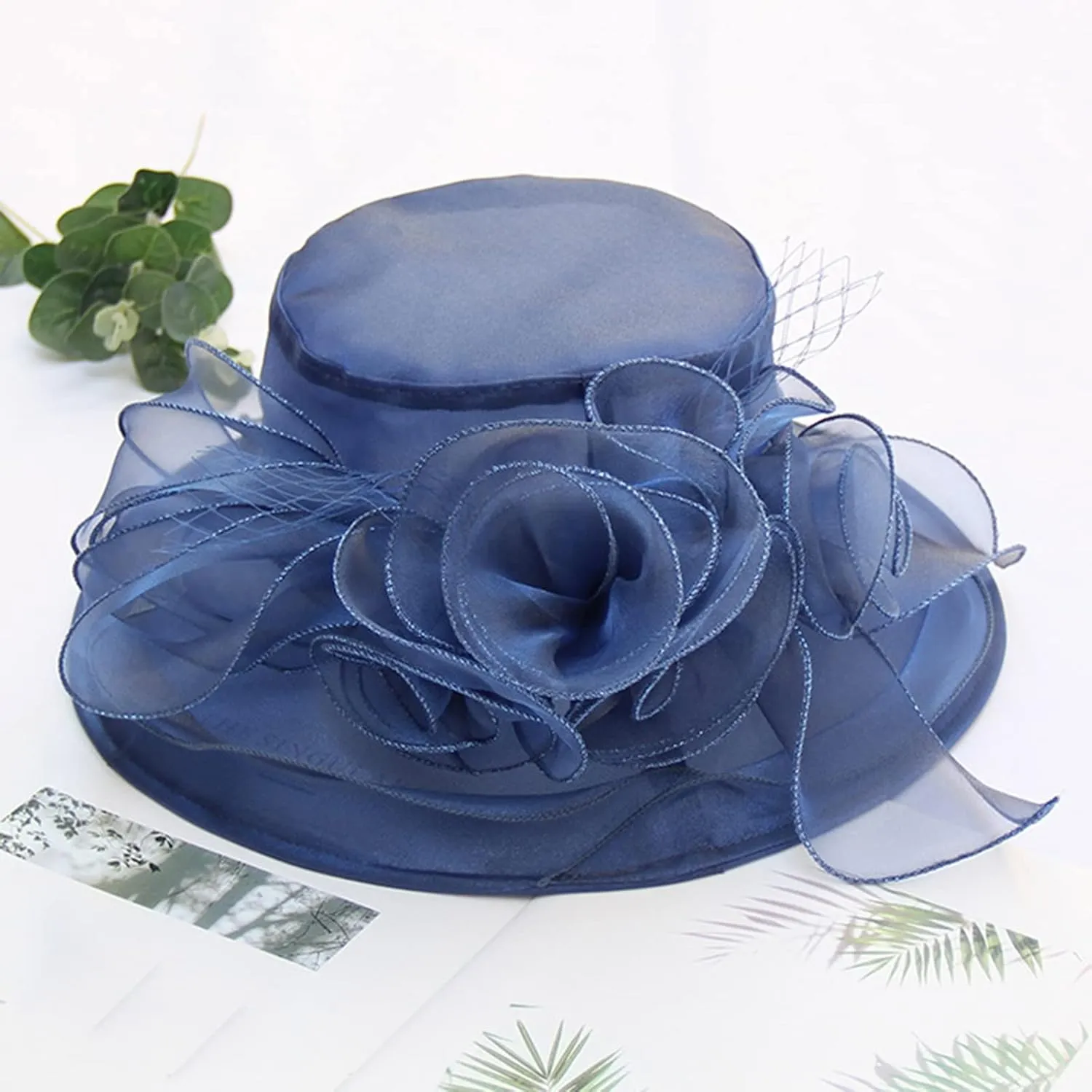 Church Hats for Women 2024 Elegant Ladies Church Summer Hat Wide Brim Leaf Flower Bridal Dress Hat