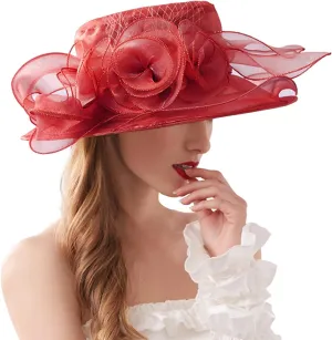 Church Hats for Women 2024 Elegant Ladies Church Summer Hat Wide Brim Leaf Flower Bridal Dress Hat