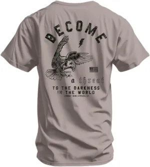 Combat Iron Men's Graphic T-Shirt | Become a Threat to The Darkness | Athletic Fit, Tagless Comfort