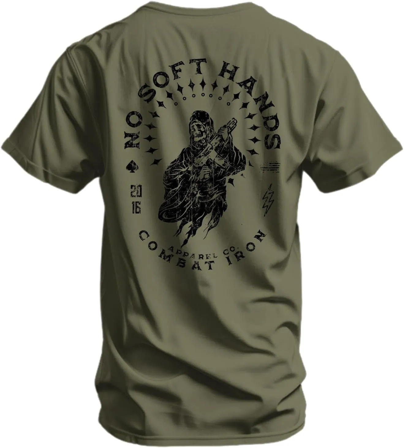 Combat Iron Men's Graphic T-Shirt | No Soft Hands, Reaper | Cotton-Poly Blend | Athletic Fit, Tagless Comfort