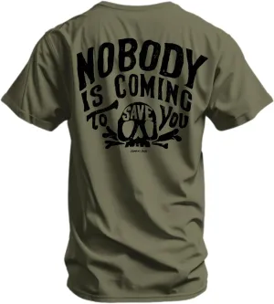 Combat Iron Men's Graphic T-Shirt | Nobody is Coming to Save You Skull | Cotton-Poly Blend | Athletic Fit, Tagless Comfort
