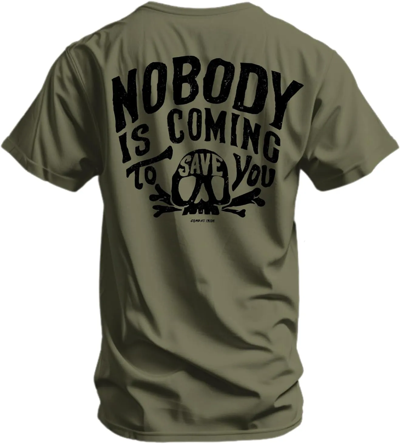 Combat Iron Men's Graphic T-Shirt | Nobody is Coming to Save You Skull | Cotton-Poly Blend | Athletic Fit, Tagless Comfort