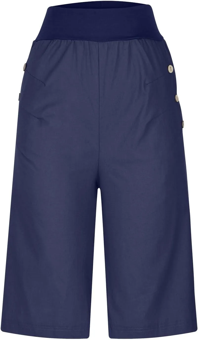Cotton Bermuda Shorts for Women Knee Length Elastic High Waisted Shorts Plus Size Workout Casual Summer Beach Shorts