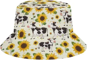 Cow with Sunflower Bucket Hat Lightweight Fishing Hat Wide Brim Sun Protection Cap for Men Women